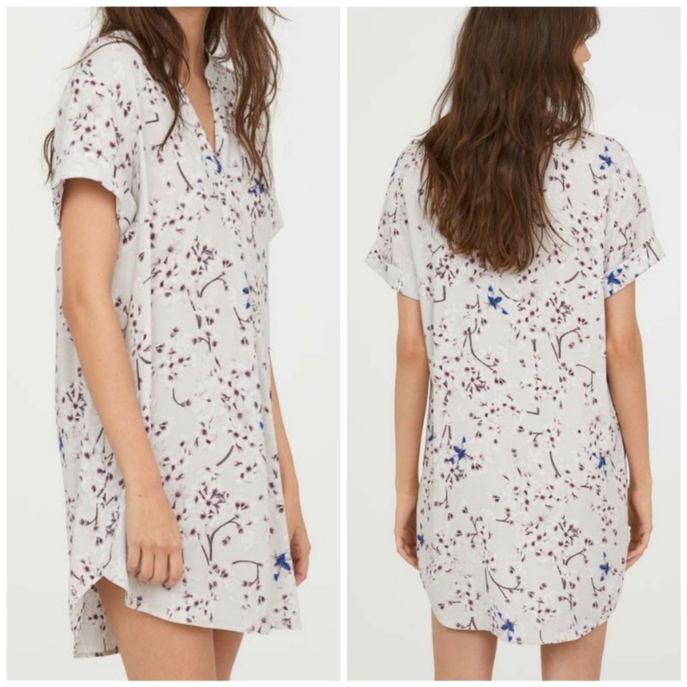 ANNA GLOVER H&M V-Neck Floral Print Mini Dress Short Sleeve Tunic size 4
